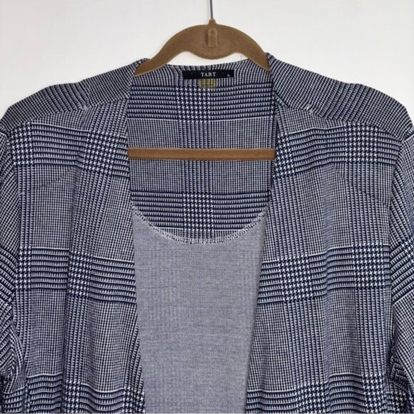 Tart Women’s XL Navy White Houndstooth Blazer Open Cardigan Sweater Pockets - Picture 5 of 10